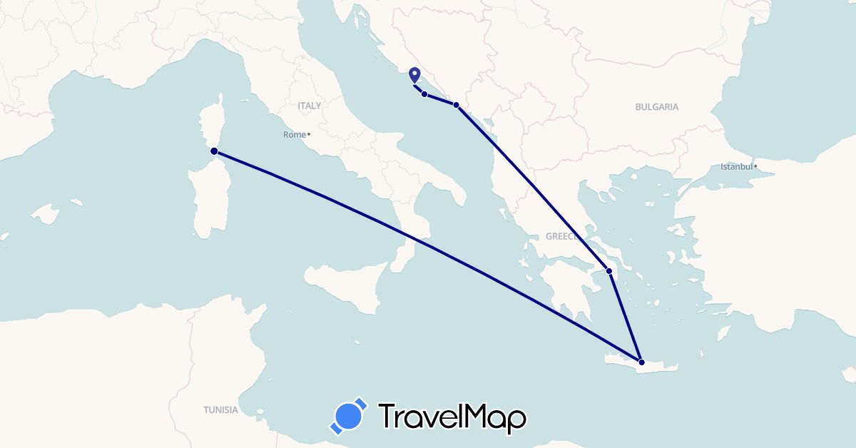 TravelMap itinerary: driving in France, Greece, Croatia (Europe)
